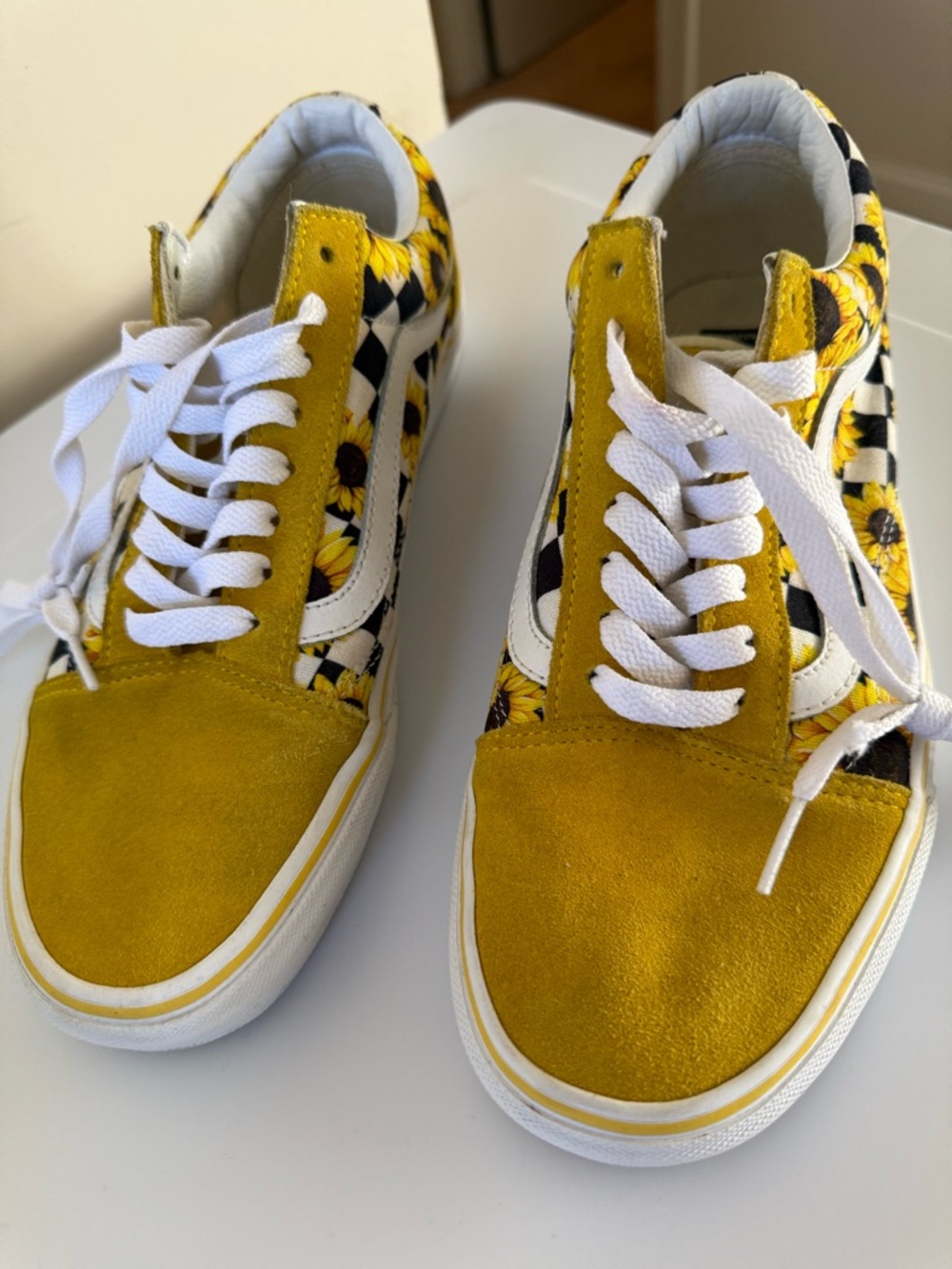 Vans Yellow Sunflower Checkerboard Old Skool Sneakers - Picture 2 of 4